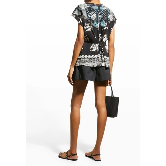 Johnny Was Embroidered Perlette Tie-Back Silk Blouse Short Sleeve Size S NWT - Picture 4 of 9
